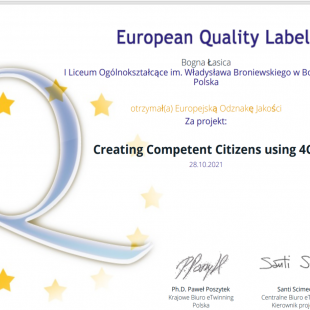 Nasz projekt Erasmus+ Creating Competent Citizens Using 4Cs. doceniony!